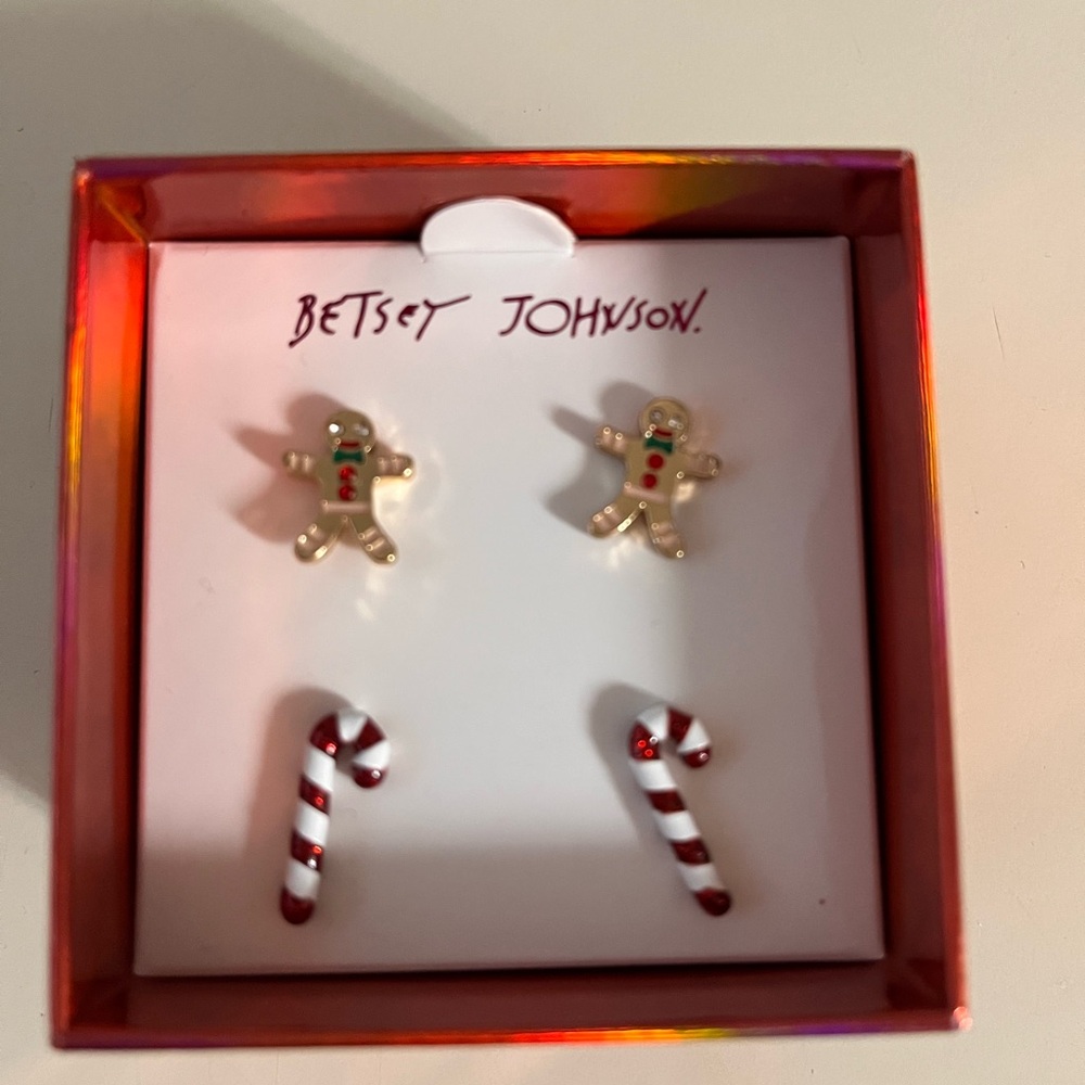 Betsey Johnson Cute Gingerbread and Candy Cane Earrings